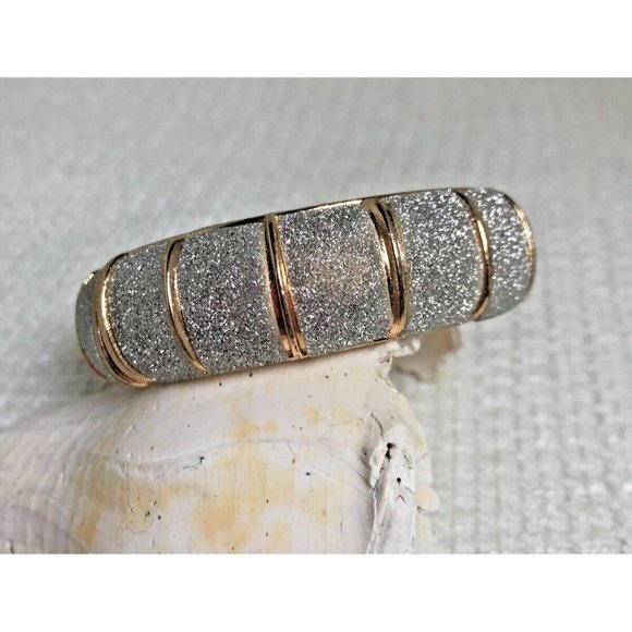 Estate Jewelry - Gold Tone Hinged Bracelet with Pave Crystals -Glitzy Blingy Sparkly - 1/2" Wide